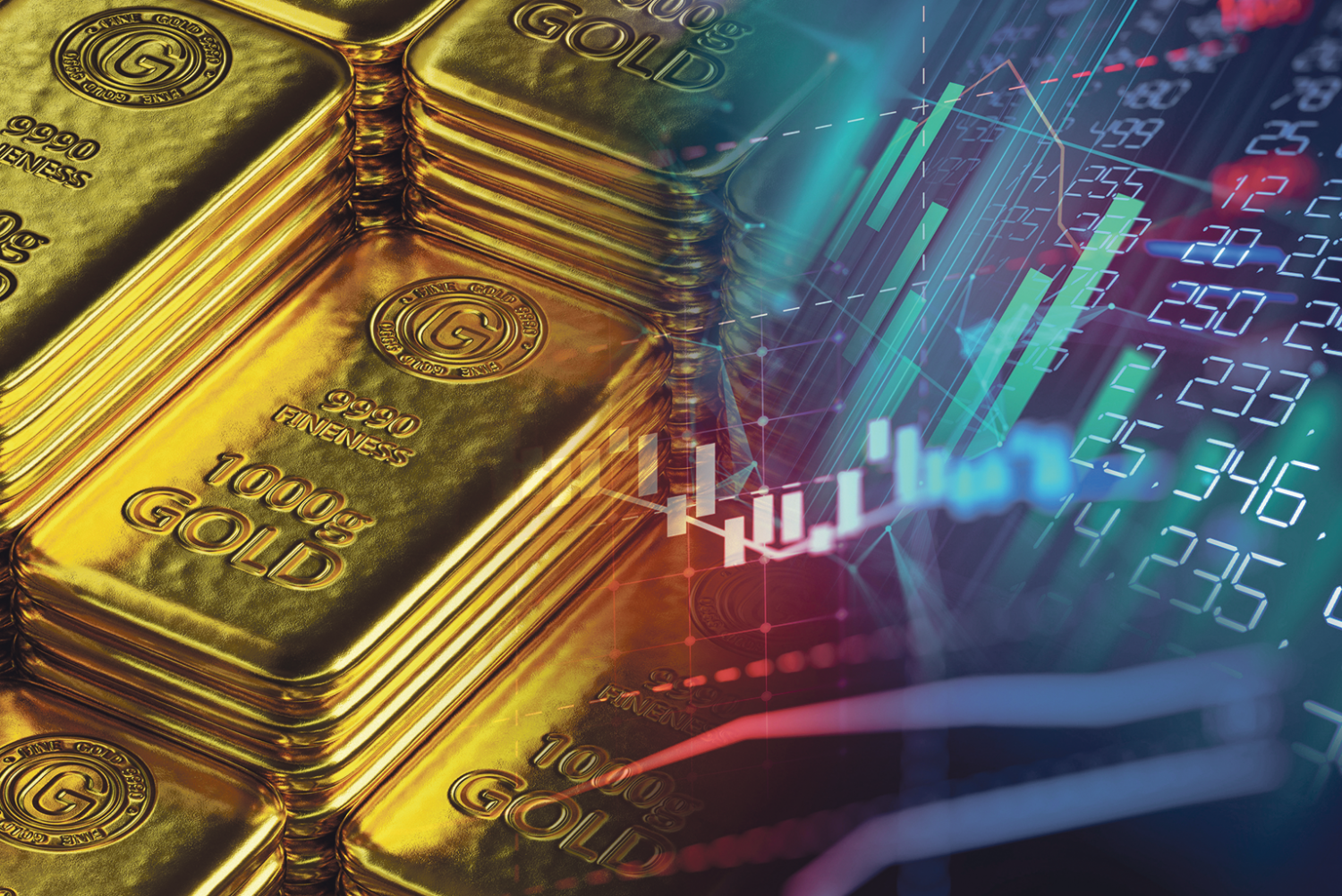 Goldbarren und Aktienkurse