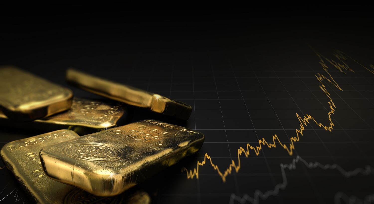 Goldbarren liegen auf einem Papier mit steigendem Preiskurs